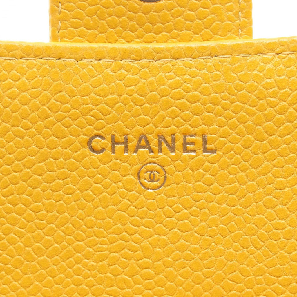 Chanel Shoulder Bag Quilted Mini Yellow Caviar Leather Chain Wallet — view 5