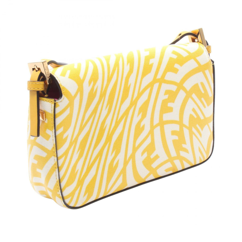 Fendi Shoulder Bag Baguette Small Yellow Canvas Leather — view 2