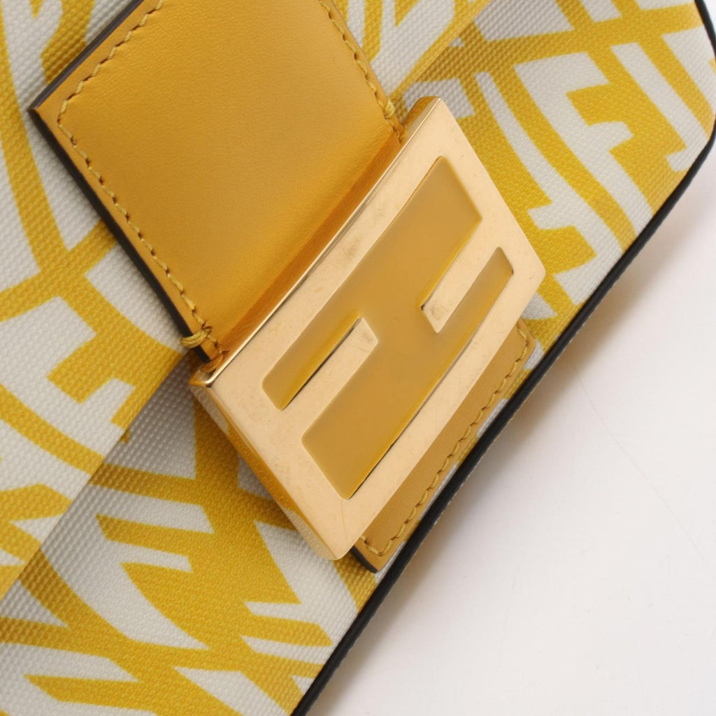 Fendi Shoulder Bag Baguette Small Yellow Canvas Leather — view 7