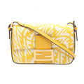 Fendi Shoulder Bag Baguette Small Yellow Canvas Leather