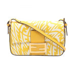 Fendi Shoulder Bag Baguette Small Yellow Canvas Leather