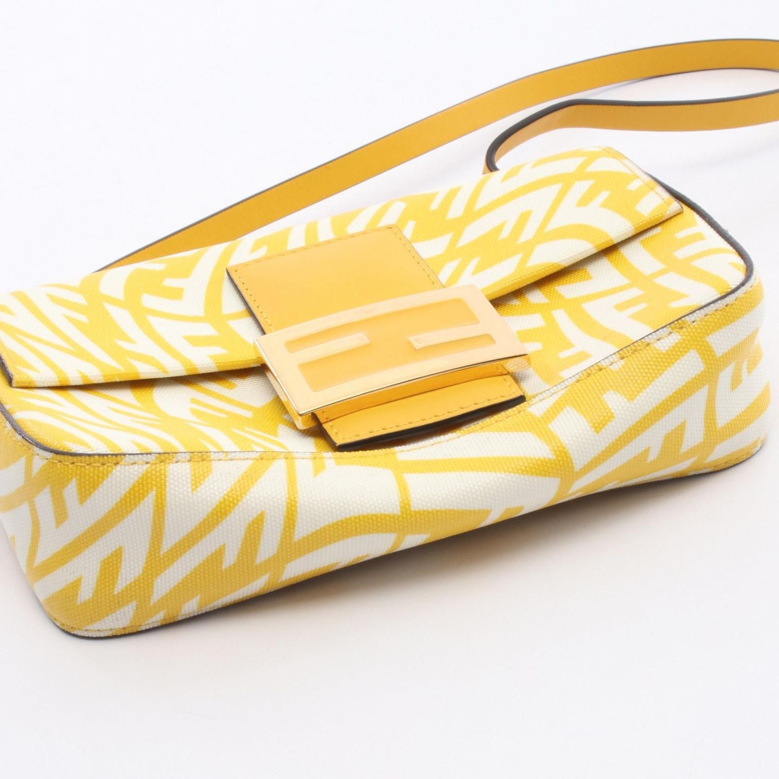 Fendi Shoulder Bag Baguette Small Yellow Canvas Leather — view 6