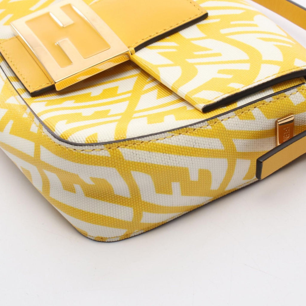 Fendi Shoulder Bag Baguette Small Yellow Canvas Leather — view 8