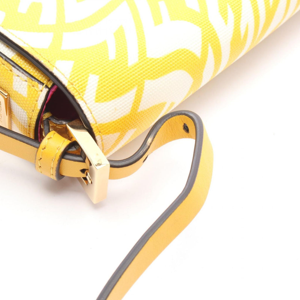 Fendi Shoulder Bag Baguette Small Yellow Canvas Leather — view 5