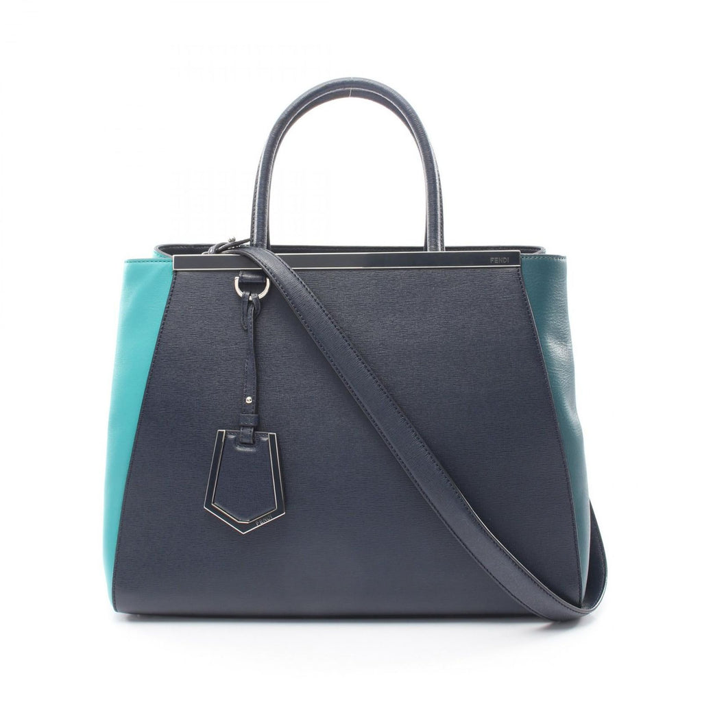 Fendi Handbag 2-Way Navy Green Leather Shoulder