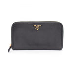Prada Round Wallet Cervo Antic Met Black Leather