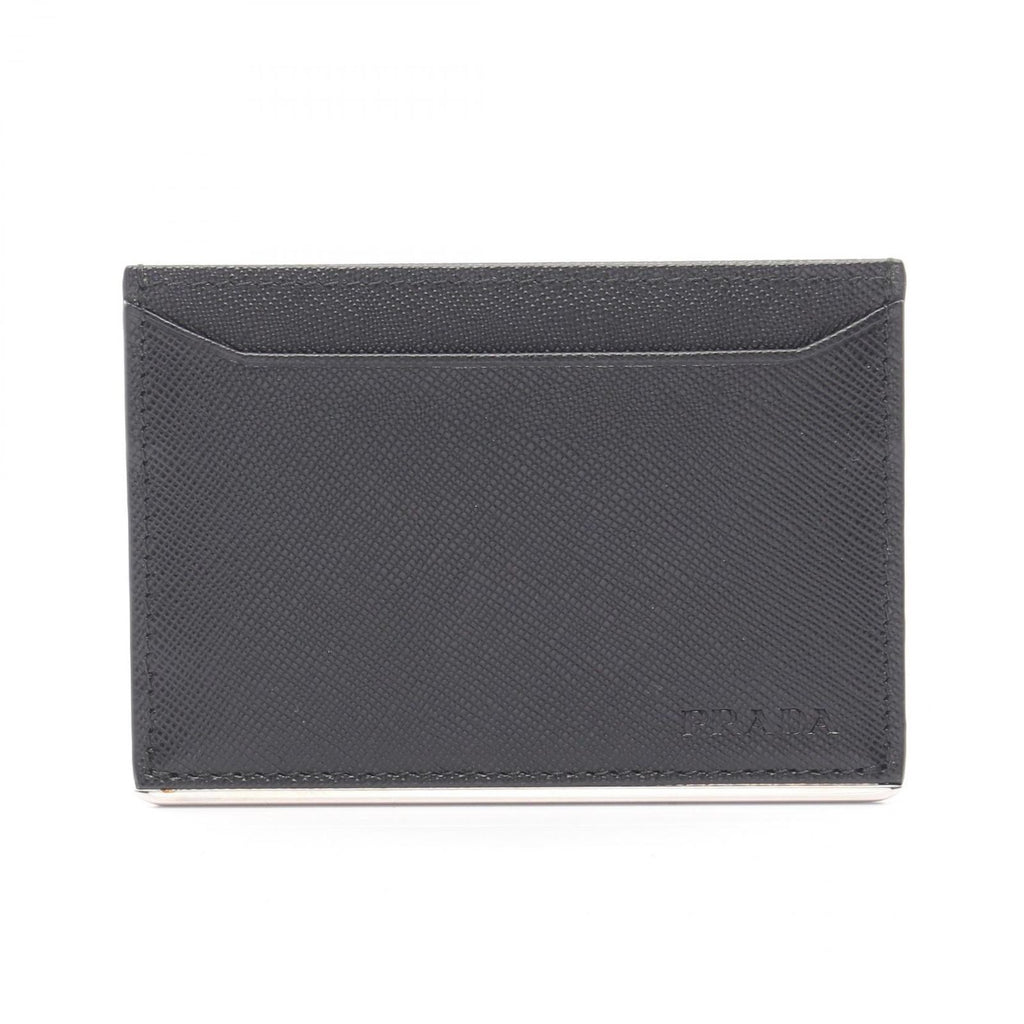 Prada Card Case Saffiano Metal Black Leather