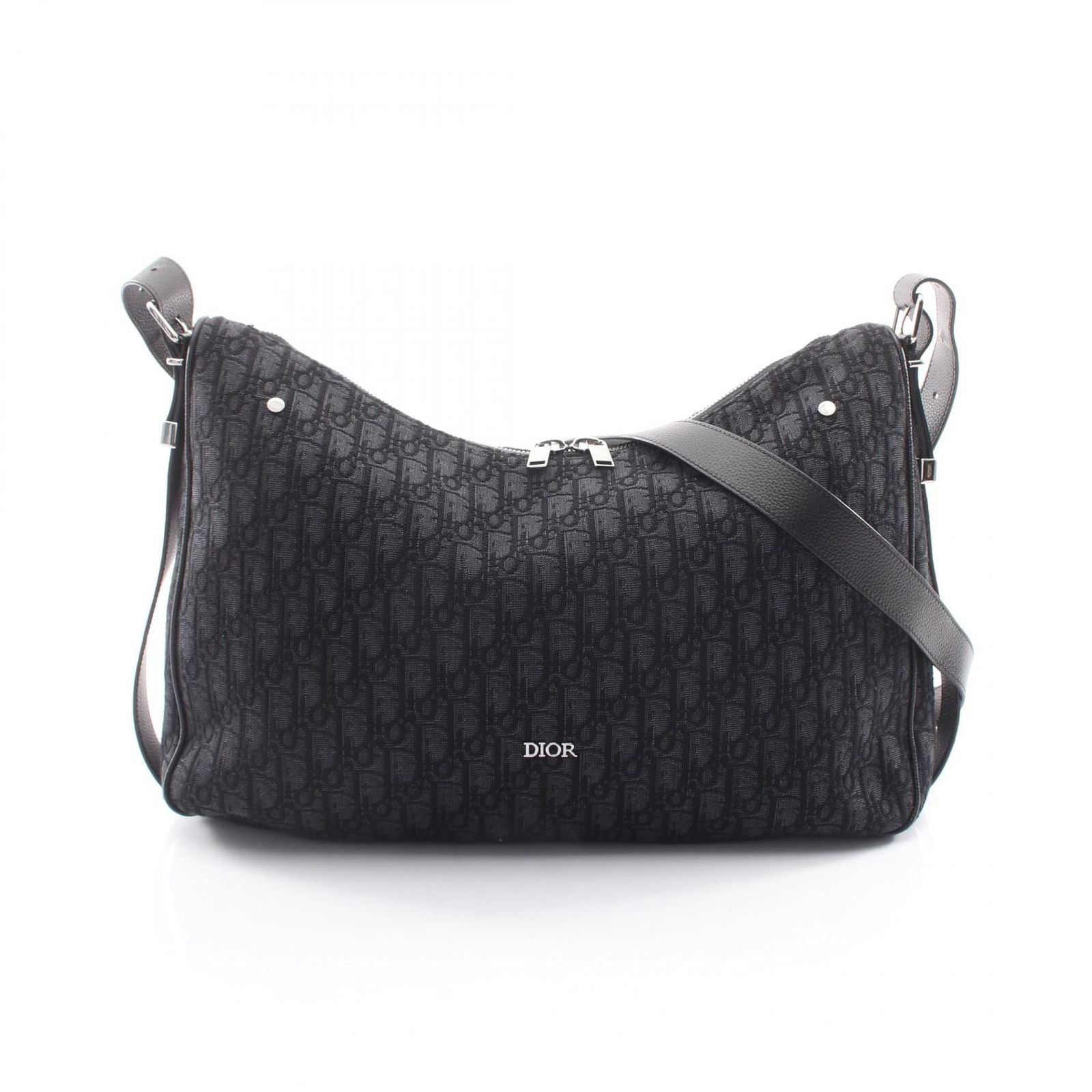 Dior Shoulder Bag Slider with Zip Hobo Large Black Canvas Leather