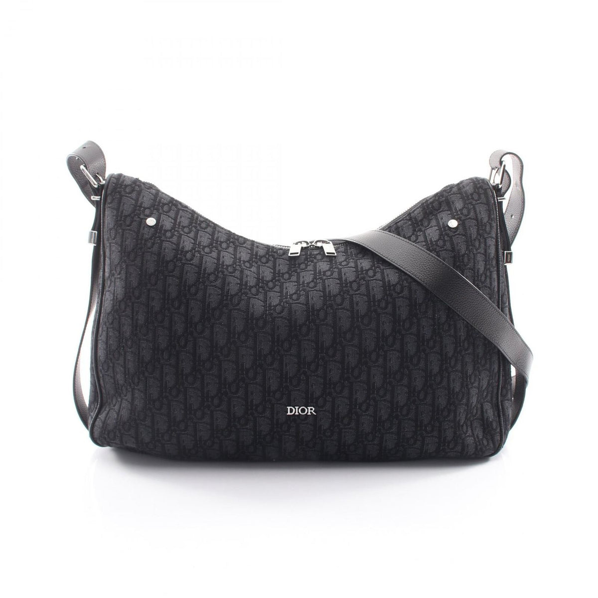 Dior Shoulder Bag Slider with Zip Hobo Large Black Canvas Leather