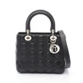 Dior Handbag Lady Dior 2-Way Black Leather Cannage Tote Midi