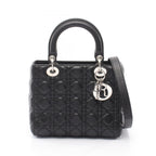 Dior Handbag Lady Dior 2-Way Black Leather Cannage Tote Midi