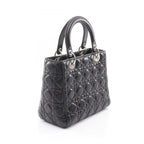 Dior Handbag Lady Dior 2-Way Black Leather Cannage Tote Midi — view 2