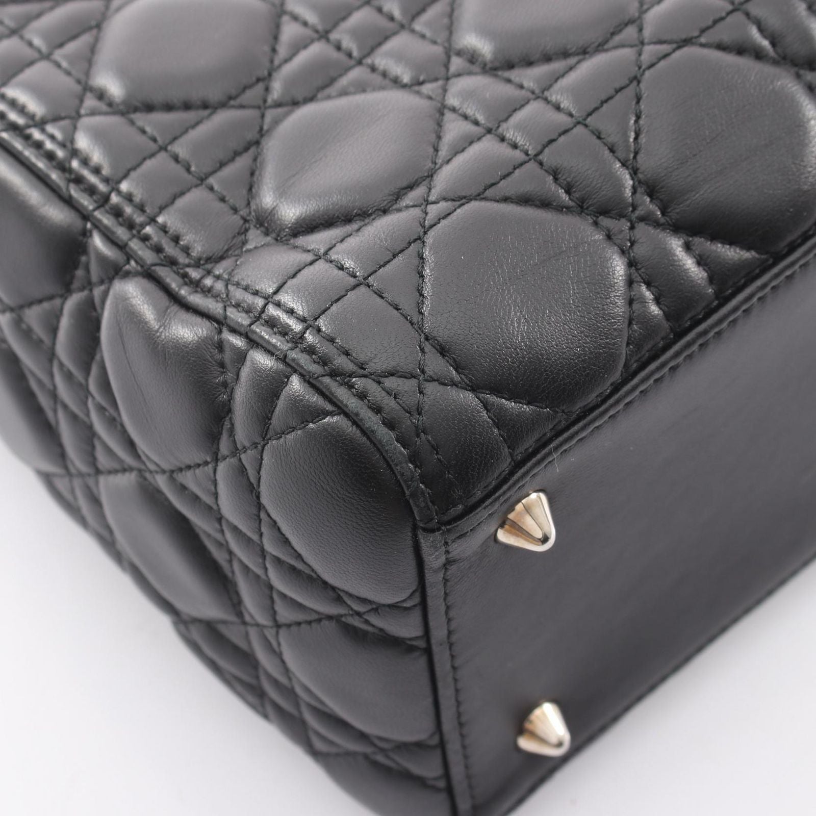 Dior Handbag Lady Dior 2-Way Black Leather Cannage Tote Midi — view 6
