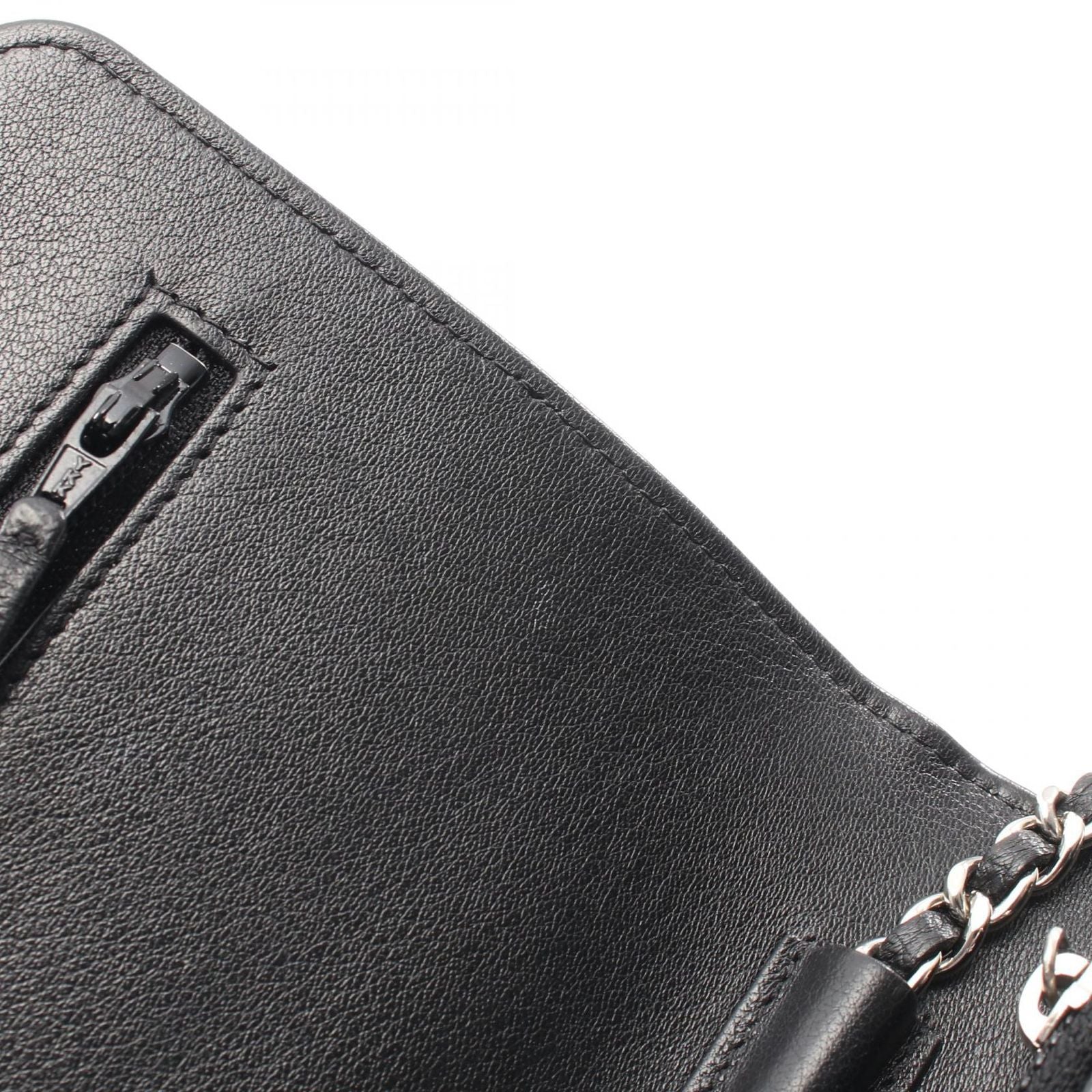 Chanel Shoulder Bag Quilted Black Calf Chain Wallet — view 9