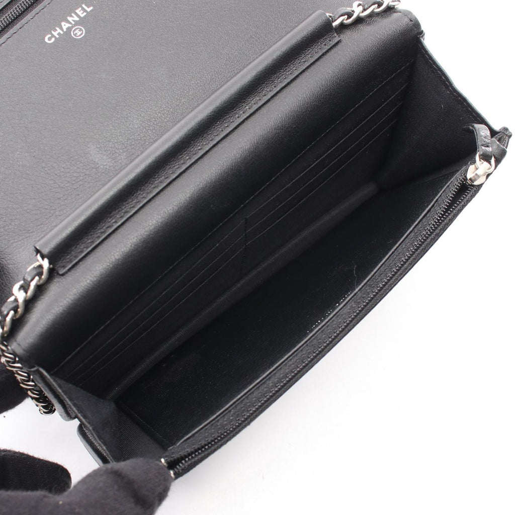 Chanel Shoulder Bag Quilted Black Calf Chain Wallet — view 3