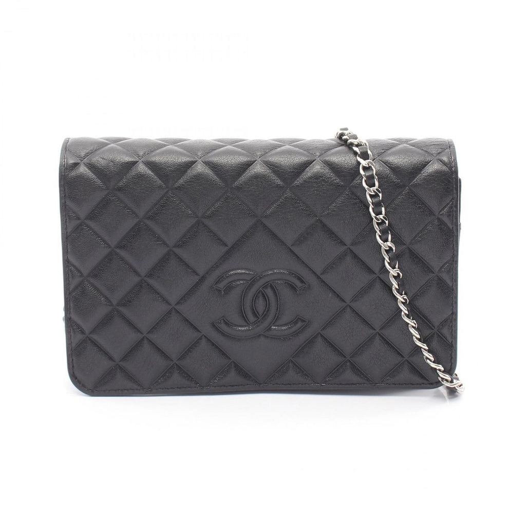 Chanel Shoulder Bag Quilted Black Calf Chain Wallet