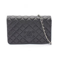 Chanel Shoulder Bag Quilted Black Calf Chain Wallet