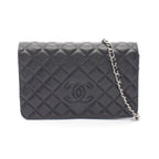 Chanel Shoulder Bag Quilted Black Calf Chain Wallet