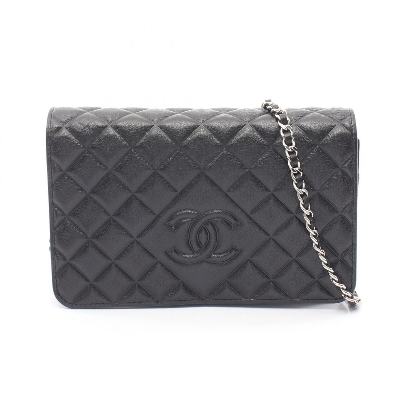 Chanel Shoulder Bag Quilted Black Calf Chain Wallet