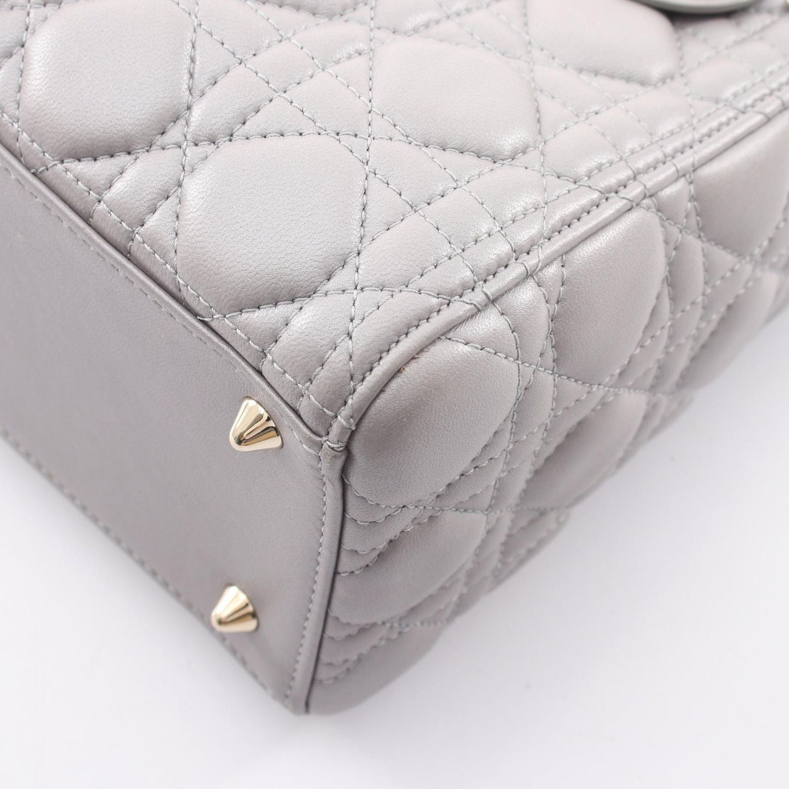 Dior Handbag Lady Dior 2-Way Gray Leather Cannage Tote Midi — view 5
