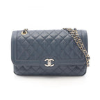Chanel Shoulder Bag Quilted Single Flap Navy Caviar Leather Chain