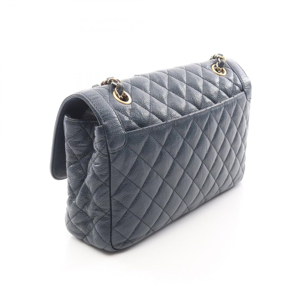 Chanel Shoulder Bag Quilted Single Flap Navy Caviar Leather Chain — view 2