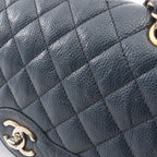 Chanel Shoulder Bag Quilted Single Flap Navy Caviar Leather Chain — view 9