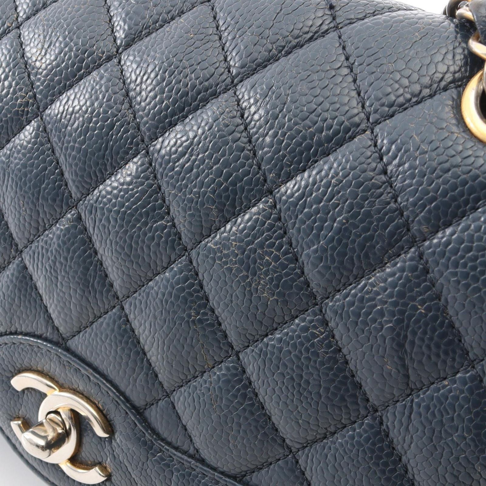 Chanel Shoulder Bag Quilted Single Flap Navy Caviar Leather Chain — view 9