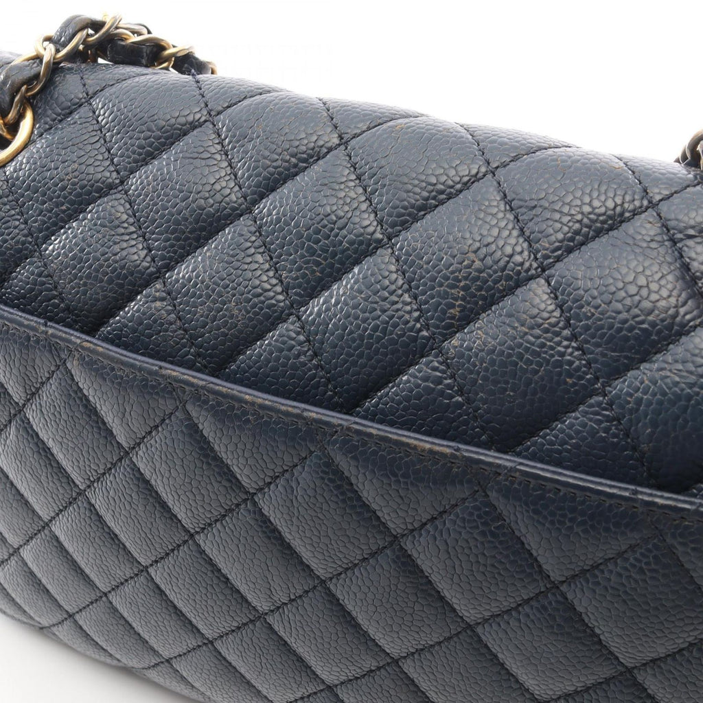 Chanel Shoulder Bag Quilted Single Flap Navy Caviar Leather Chain — view 8