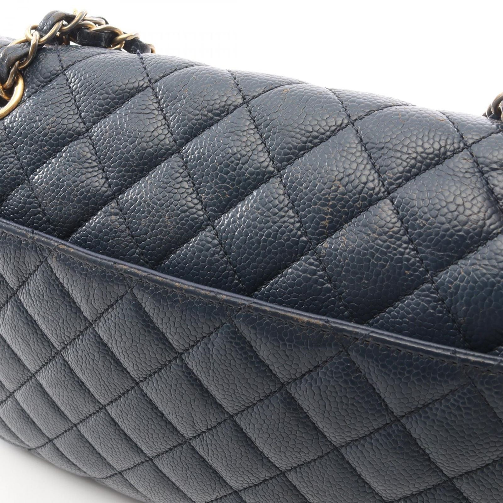 Chanel Shoulder Bag Quilted Single Flap Navy Caviar Leather Chain — view 8