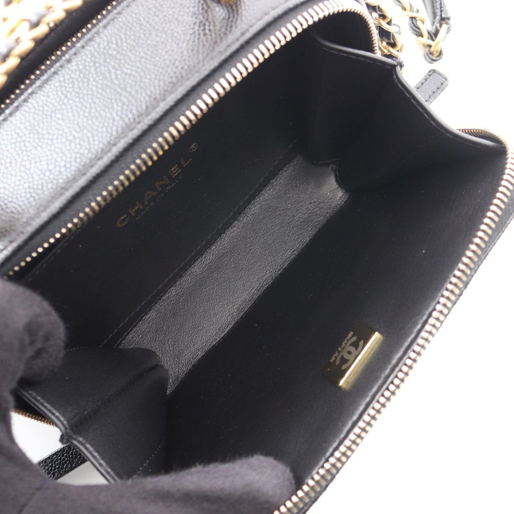 Chanel Shoulder Bag Quilted Vanity 2-Way Black Caviar Leather Small Chain — view 3