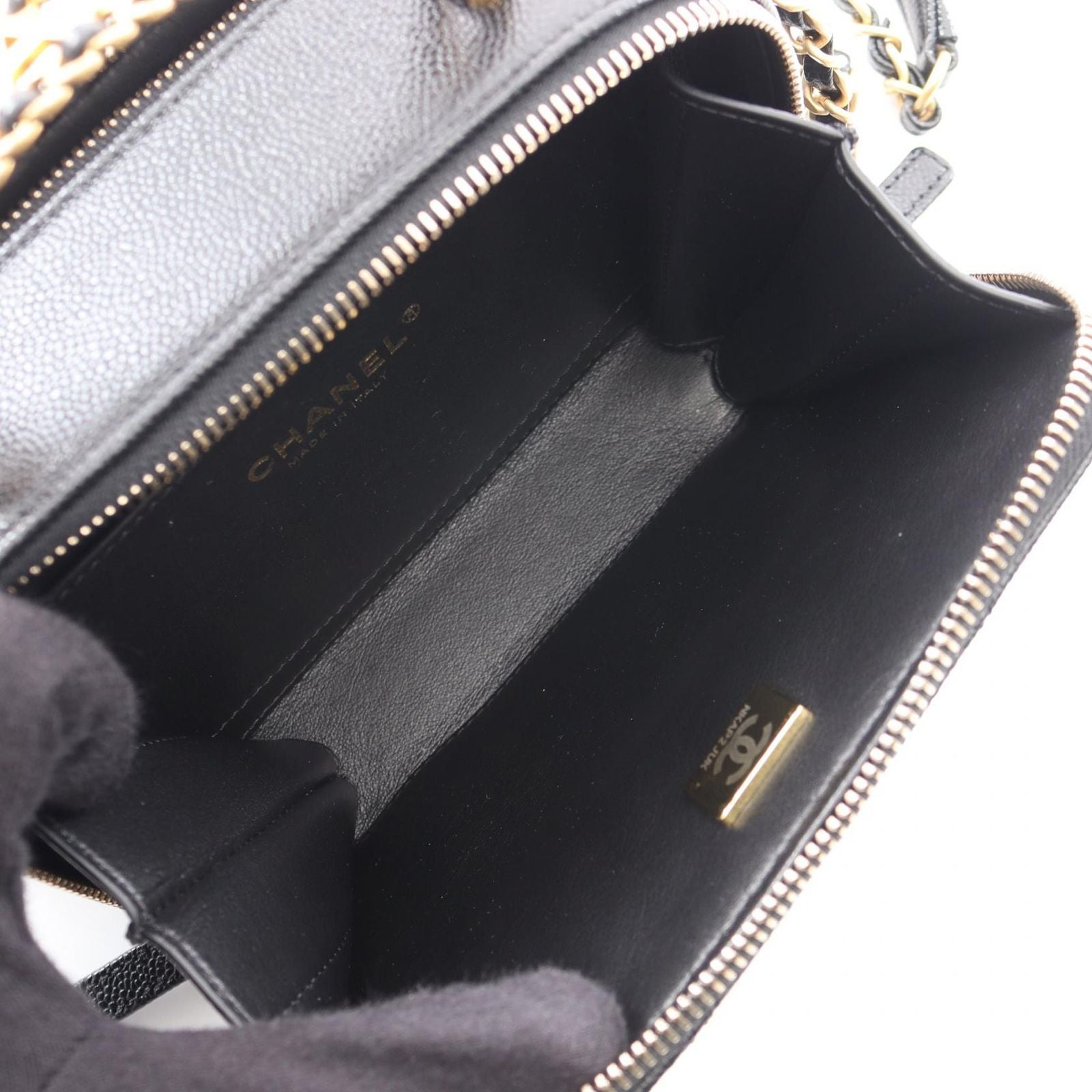 Chanel Shoulder Bag Quilted Vanity 2-Way Black Caviar Leather Small Chain — view 3