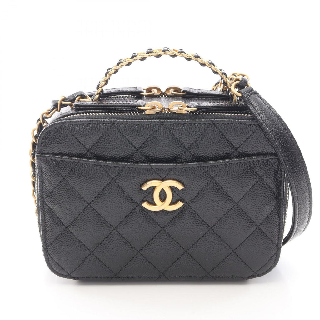 Chanel Shoulder Bag Quilted Vanity 2-Way Black Caviar Leather Small Chain