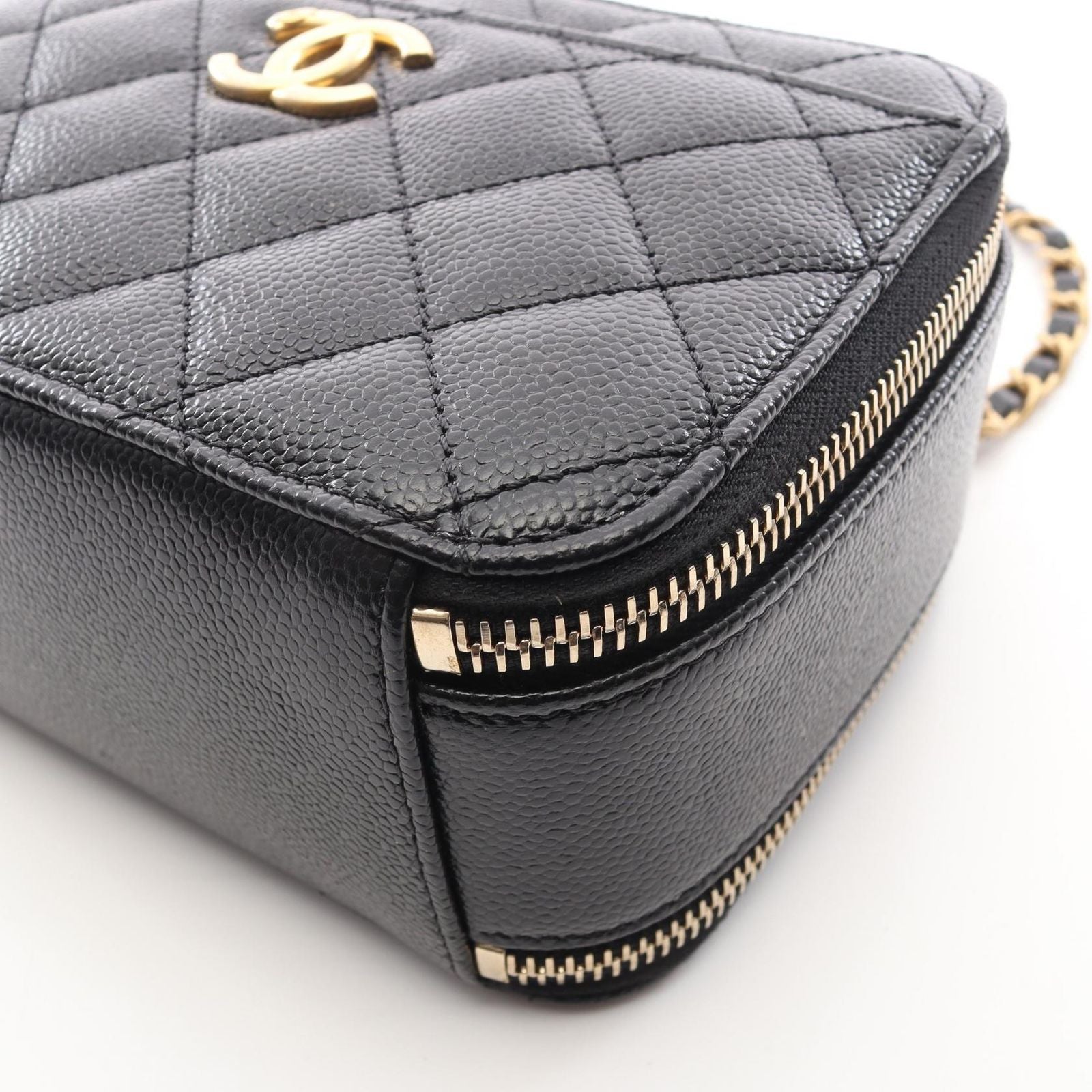 Chanel Shoulder Bag Quilted Vanity 2-Way Black Caviar Leather Small Chain — view 6
