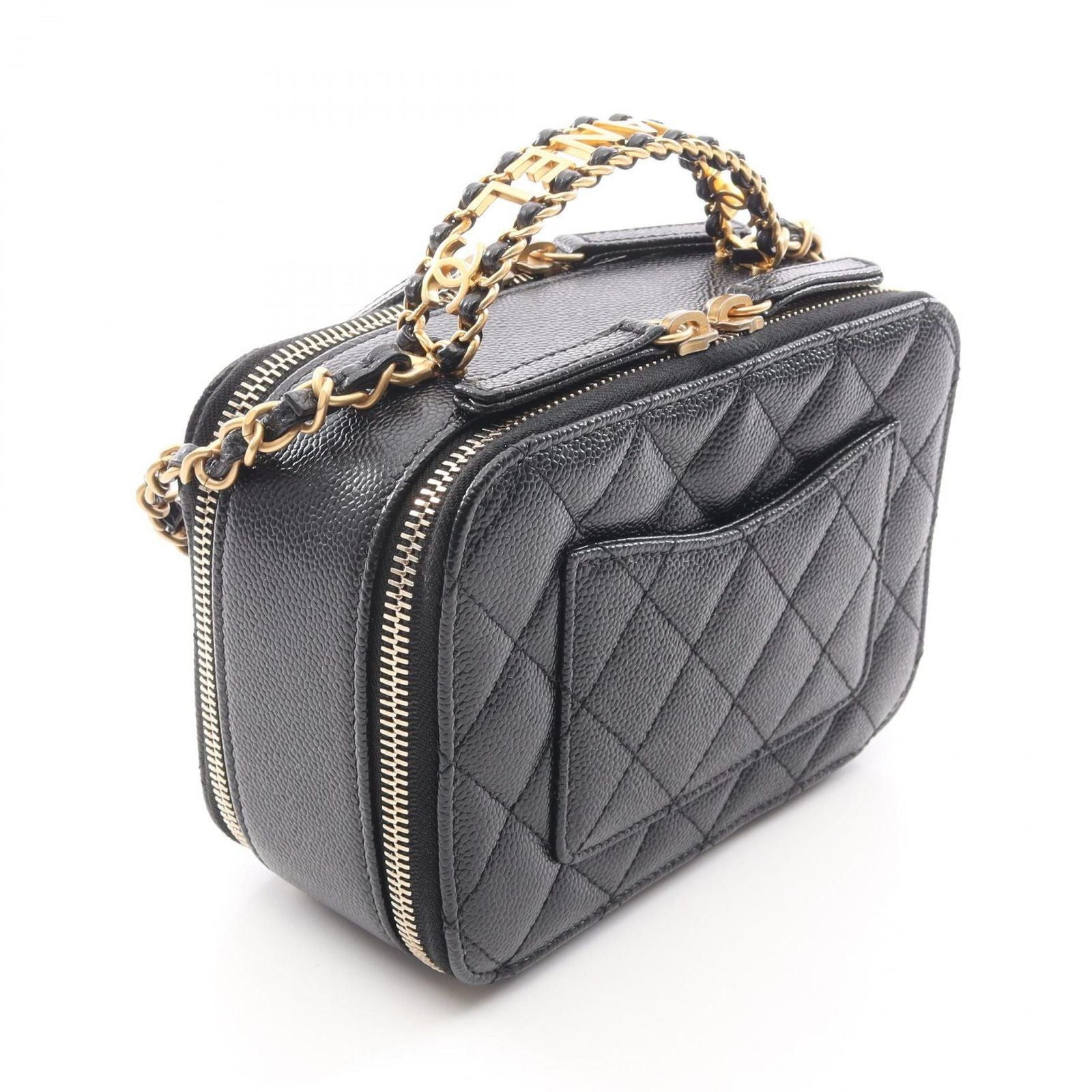Chanel Shoulder Bag Quilted Vanity 2-Way Black Caviar Leather Small Chain — view 2