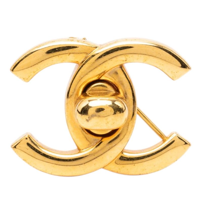Chanel CC Logo Turnlock Brooch Vintage Gold Plated