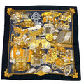 Hermes Carre 90 Automobile Black Gold Scarf Silk