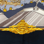 Hermes Carre 90 Automobile Black Gold Scarf Silk