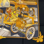 Hermes Carre 90 Automobile Black Gold Scarf Silk