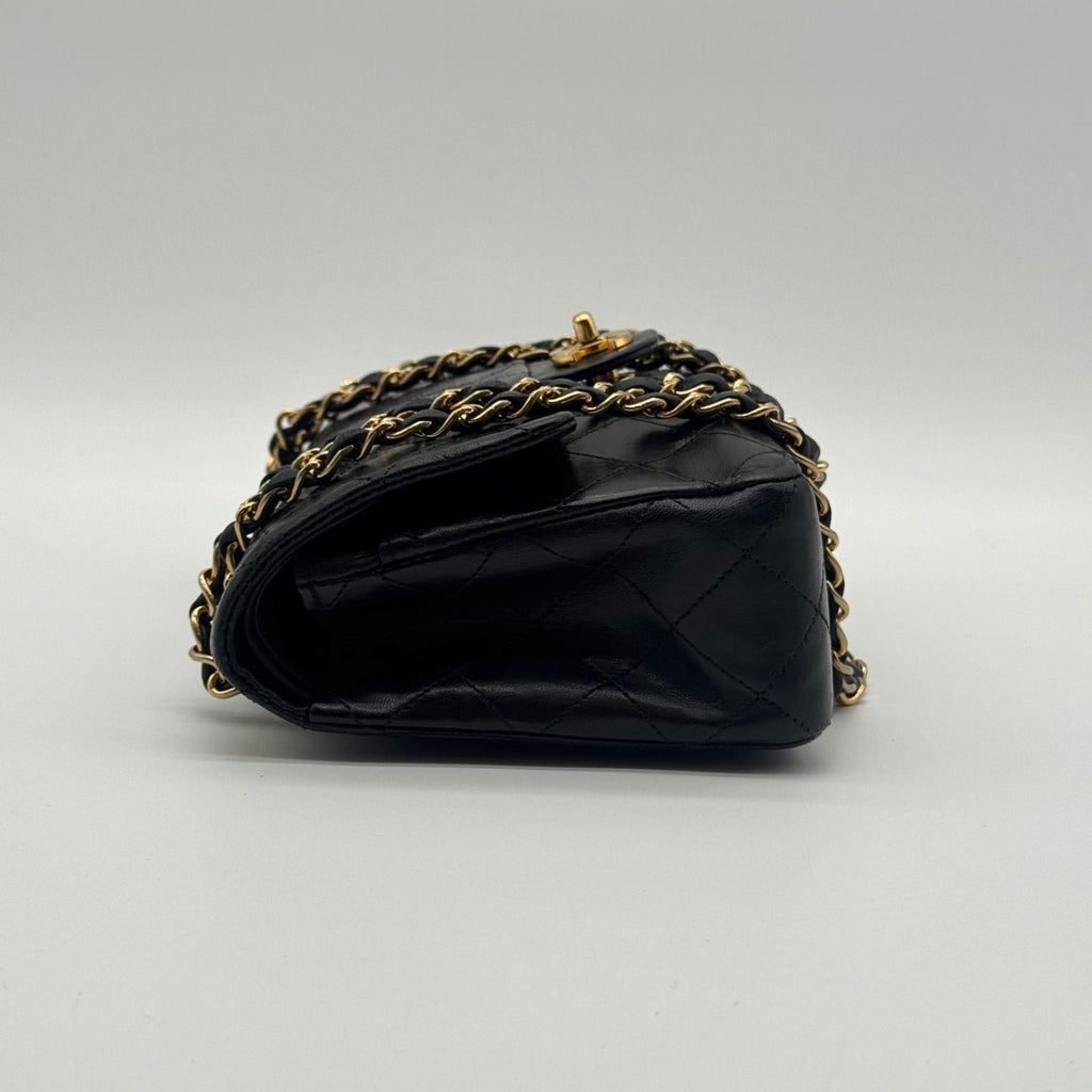 Chanel Large Shoulder Bag Quilted CC Logo Turnlock Gold Leather Black Chain — view 4