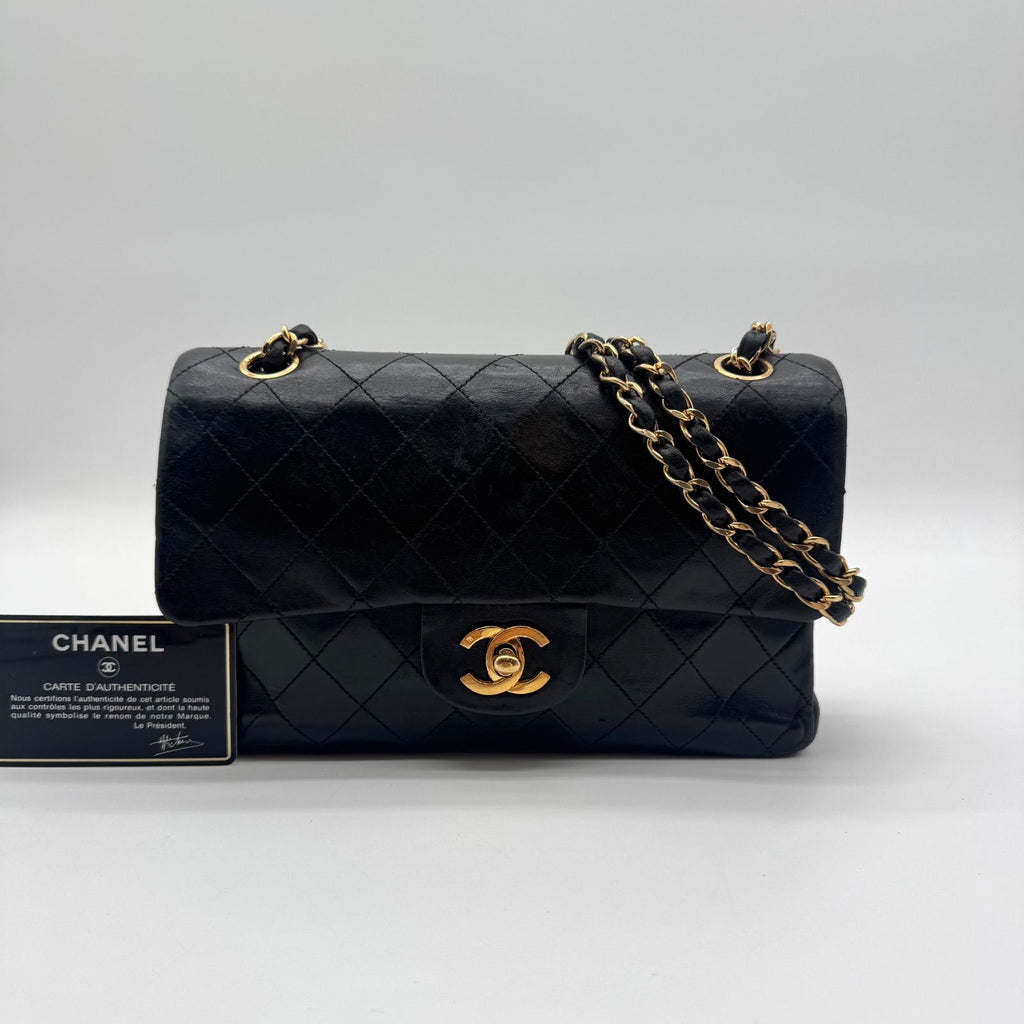 Chanel Large Shoulder Bag Quilted CC Logo Turnlock Gold Leather Black Chain