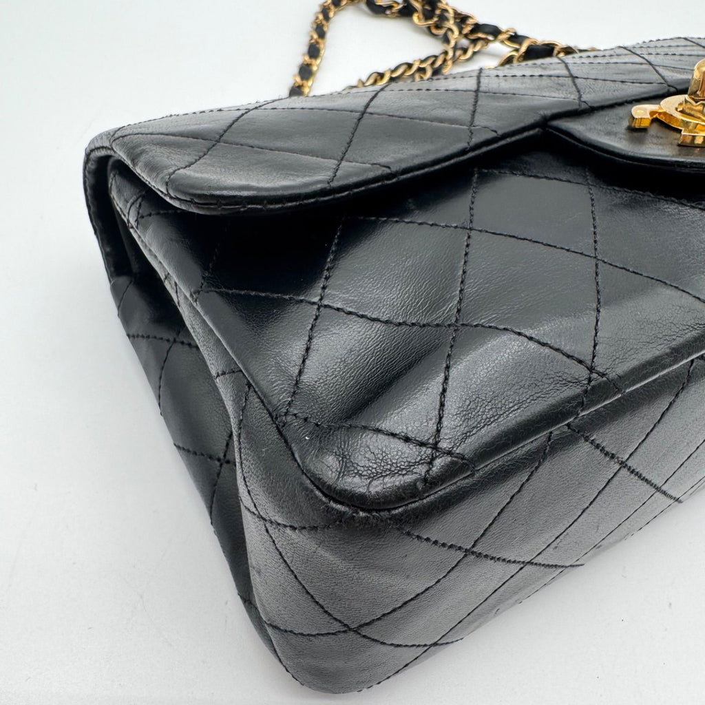 Chanel Large Shoulder Bag Quilted CC Logo Turnlock Gold Leather Black Chain — view 7