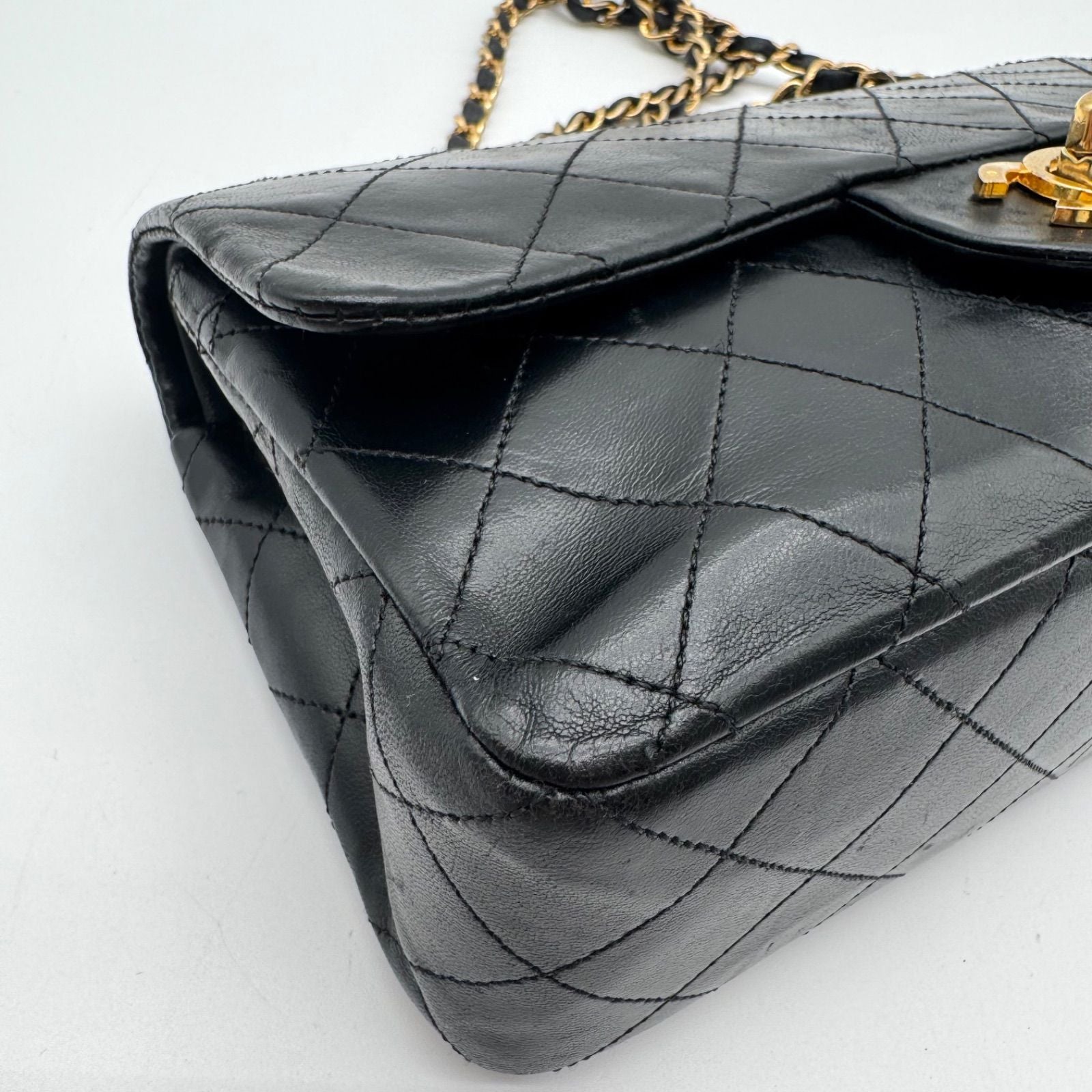 Chanel Large Shoulder Bag Quilted CC Logo Turnlock Gold Leather Black Chain — view 7