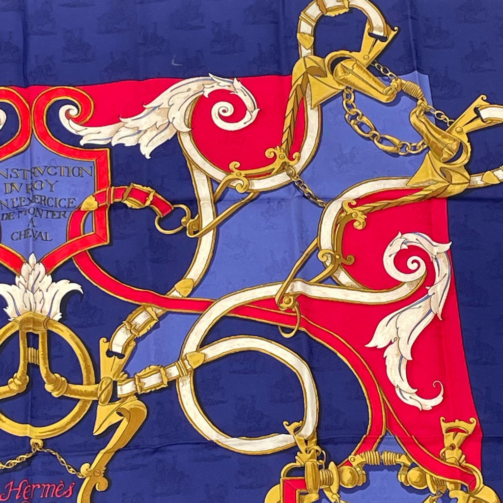 Hermes Carre 90 L'instruction du Roy Imperial Science Blue Red Silk Scarf — view 3