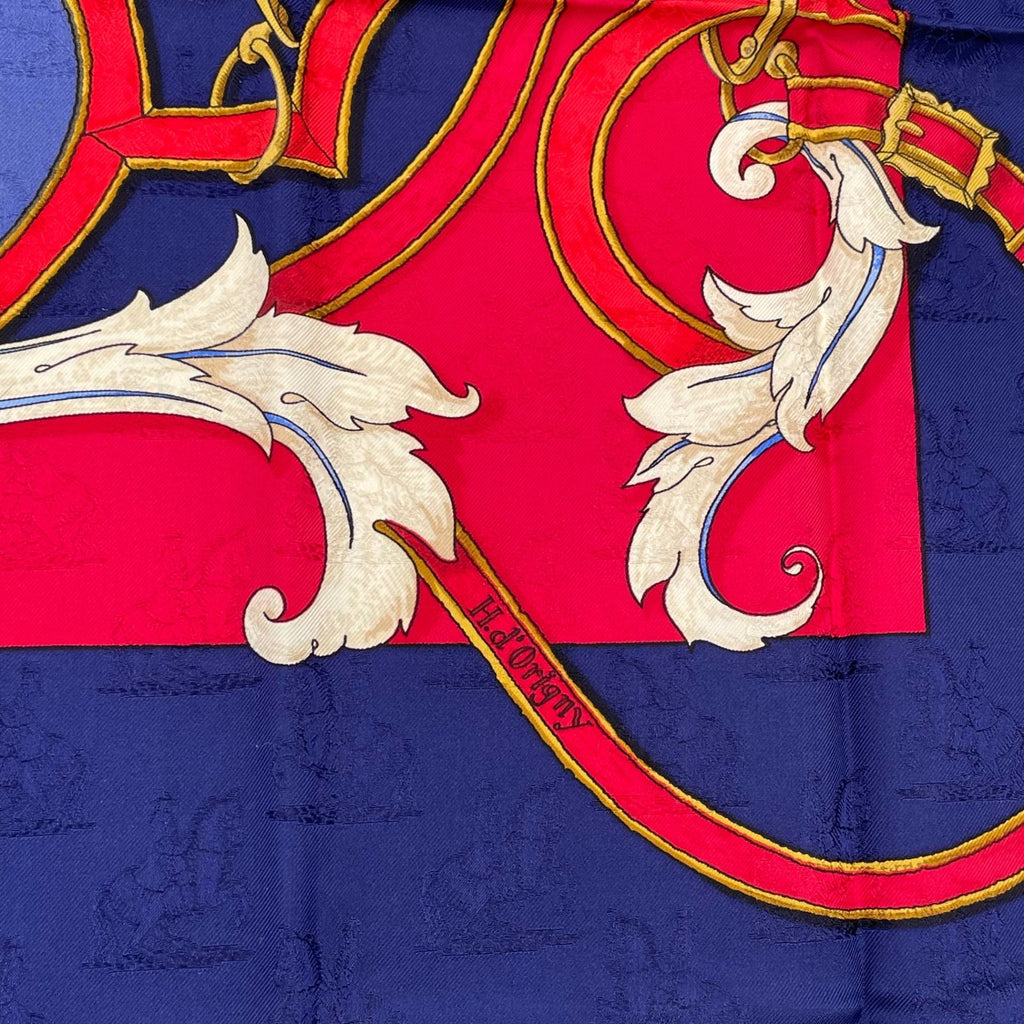 Hermes Carre 90 L'instruction du Roy Imperial Science Blue Red Silk Scarf — view 6