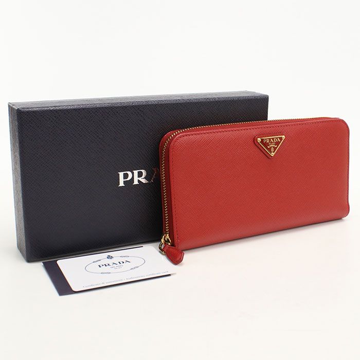 Prada Zip Around Wallet Saffiano Triangle Leather