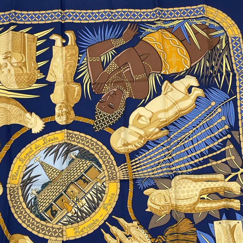 Hermes Scarf Carre 90 Royal Treasures of Benin Blue — view 3