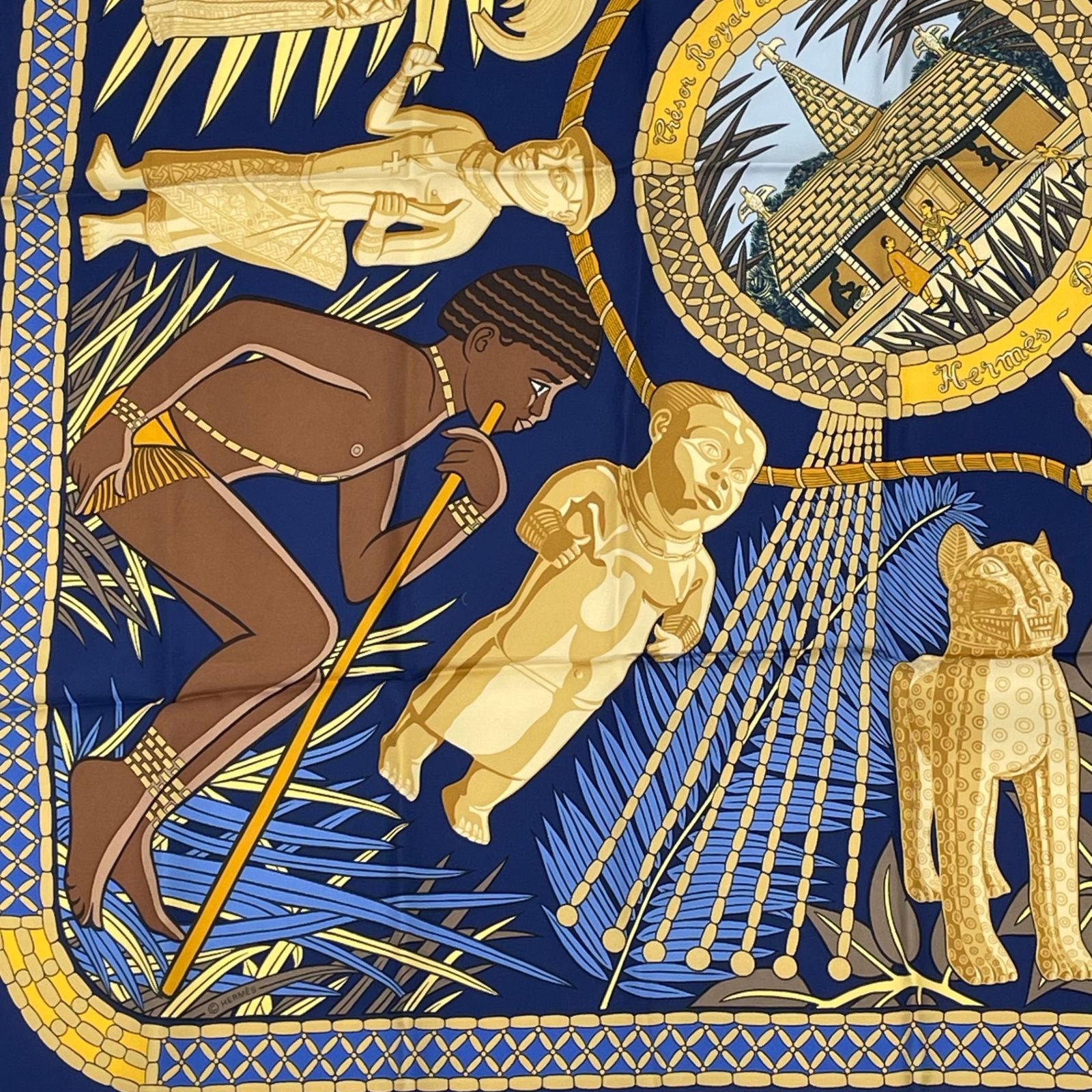 Hermes Scarf Carre 90 Royal Treasures of Benin Blue — view 4