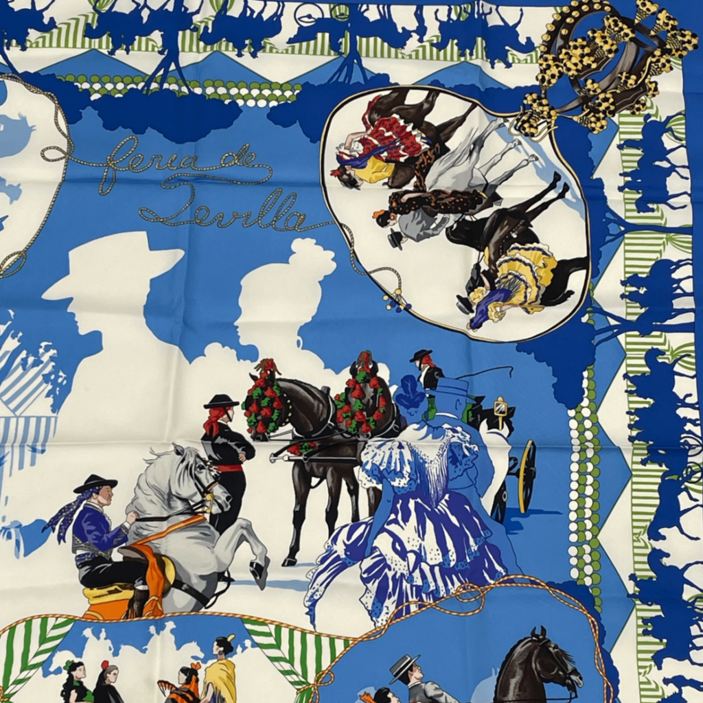 Hermes Scarf Carre 90 Feria de Sevilla Holidays in Seville Silk 100% Blue — view 2