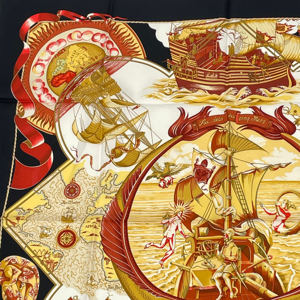 Hermes Scarf Carre 90 Pau Dela Des Cinq Mers Across the Five Seas Silk Black — view 2